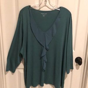 Coldwater Creek jade green cascade ruffle top NWT